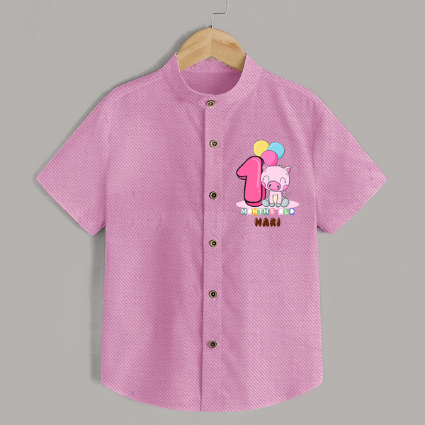Custom Baby Shirt for 1 Month Milestone | Soft Cotton Shirt | Personalized Name Print - BABY PINK - 0 - 6 Months Old (Chest 23")