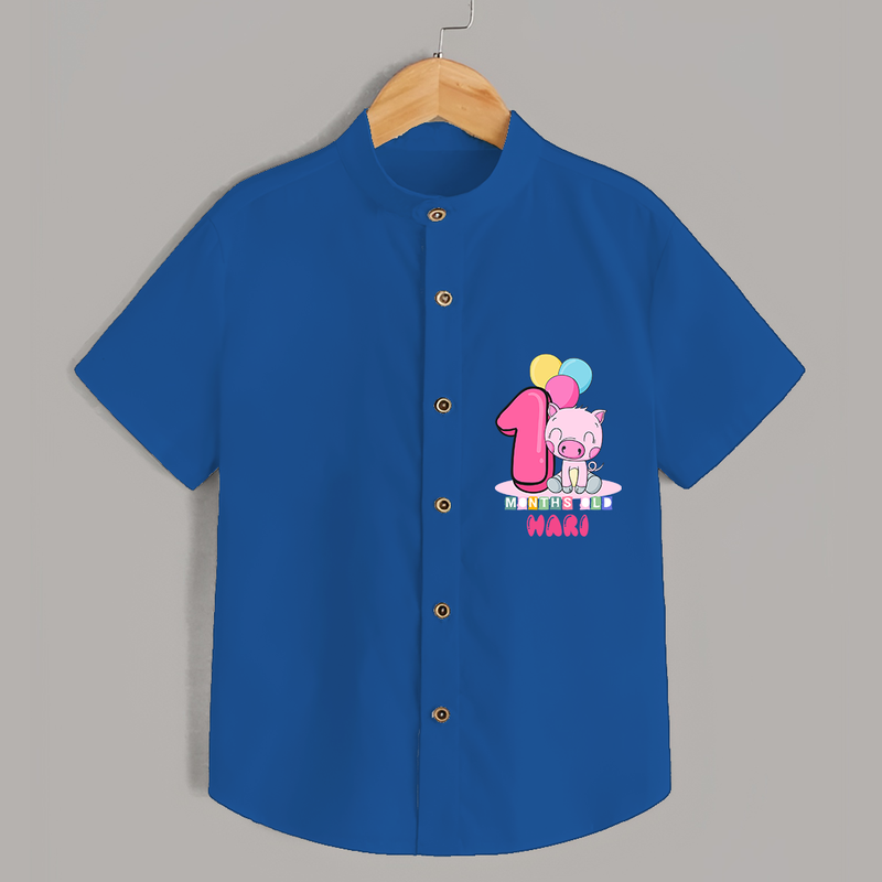 Celebrate The First Month Birthday Customised Shirt - COBALT BLUE - 0 - 6 Months Old (Chest 21")