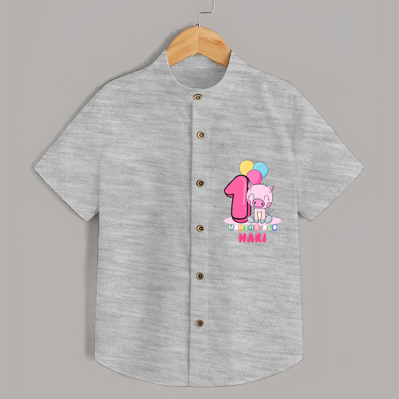 Celebrate The First Month Birthday Customised Shirt - GREY MELANGE - 0 - 6 Months Old (Chest 21")