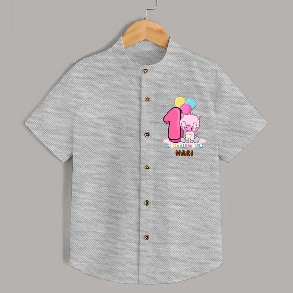 Custom Baby Shirt for 1 Month Milestone | Soft Cotton Shirt | Personalized Name Print - GREY - 0 - 6 Months Old (Chest 23")