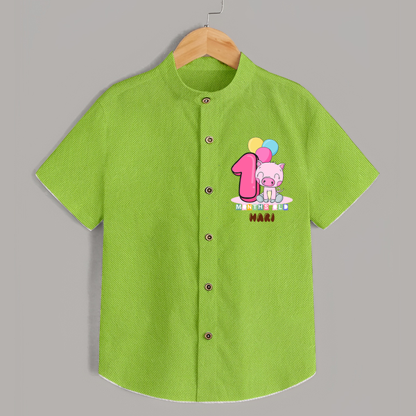Custom Baby Shirt for 1 Month Milestone | Soft Cotton Shirt | Personalized Name Print - LIME GREEN - 0 - 6 Months Old (Chest 23")