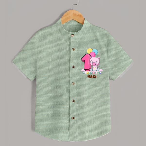 Custom Baby Shirt for 1 Month Milestone | Soft Cotton Shirt | Personalized Name Print - MINT GREEN - 0 - 6 Months Old (Chest 23")