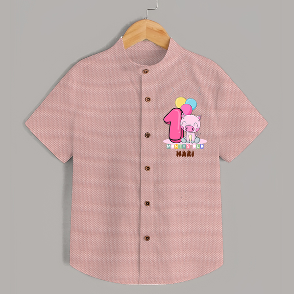 Custom Baby Shirt for 1 Month Milestone | Soft Cotton Shirt | Personalized Name Print - PEACH - 0 - 6 Months Old (Chest 23")