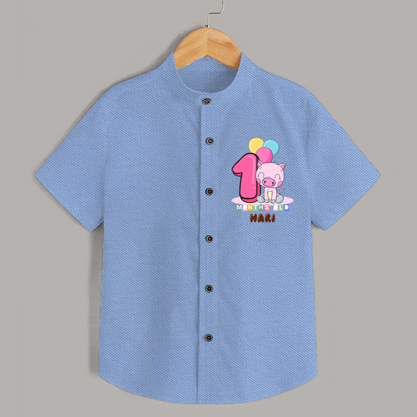 Custom Baby Shirt for 1 Month Milestone | Soft Cotton Shirt | Personalized Name Print - SKY BLUE - 0 - 6 Months Old (Chest 23")