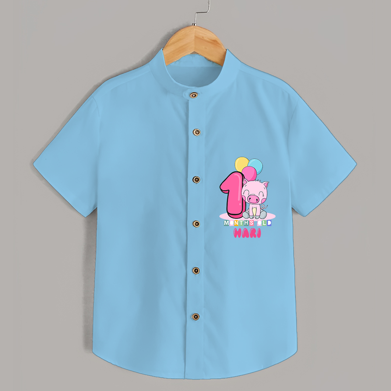 Celebrate The First Month Birthday Customised Shirt - SKY BLUE - 0 - 6 Months Old (Chest 21")