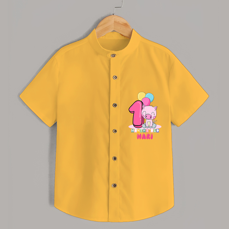 Celebrate The First Month Birthday Customised Shirt - YELLOW - 0 - 6 Months Old (Chest 21")