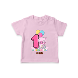 Custom Baby T-Shirt for 1 Month Milestone | Soft Cotton T-Shirt | Personalized Name Print - BABY PINK - 0-5 Months Old (Chest 17")