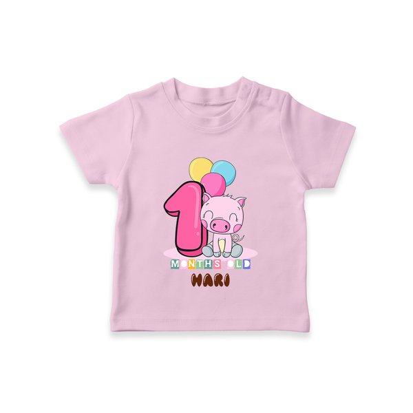 Custom Baby T-Shirt for 1 Month Milestone | Soft Cotton T-Shirt | Personalized Name Print - BABY PINK - 0-5 Months Old (Chest 17")