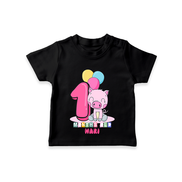 Celebrate The First Month Birthday Customised T-Shirt - BLACK - 0 - 5 Months Old (Chest 17")
