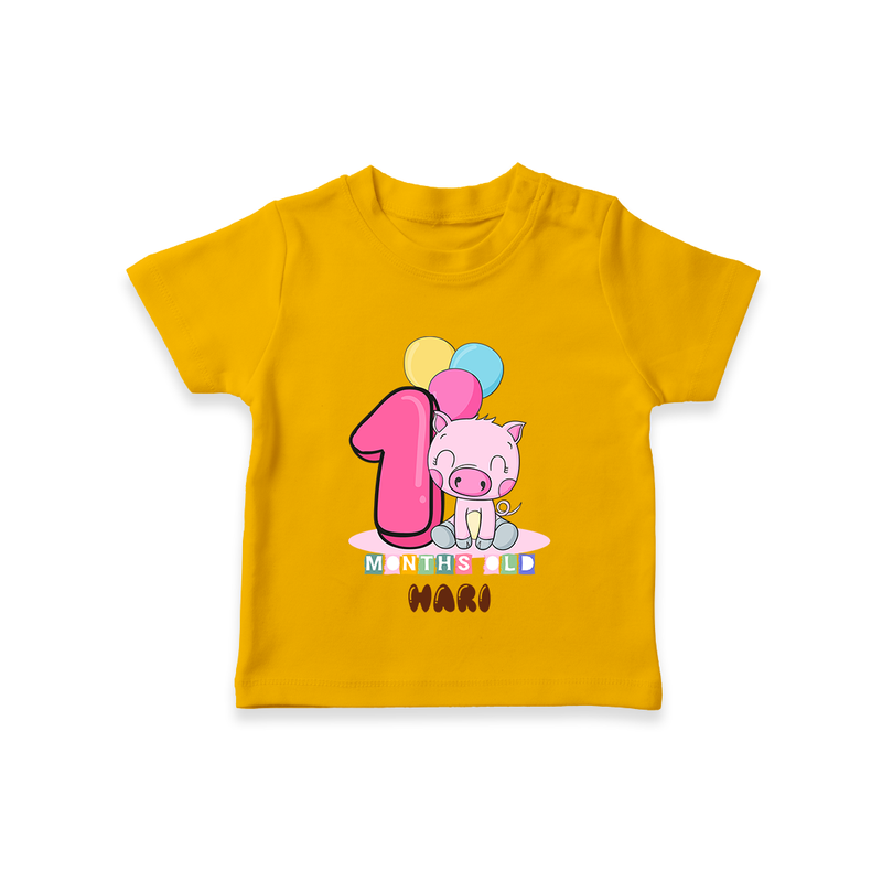 Custom Baby T-Shirt for 1 Month Milestone | Soft Cotton T-Shirt | Personalized Name Print - CHROME YELLOW - 0-5 Months Old (Chest 17")