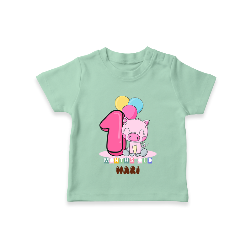Custom Baby T-Shirt for 1 Month Milestone | Soft Cotton T-Shirt | Personalized Name Print - MINT GREEN - 0-5 Months Old (Chest 17")