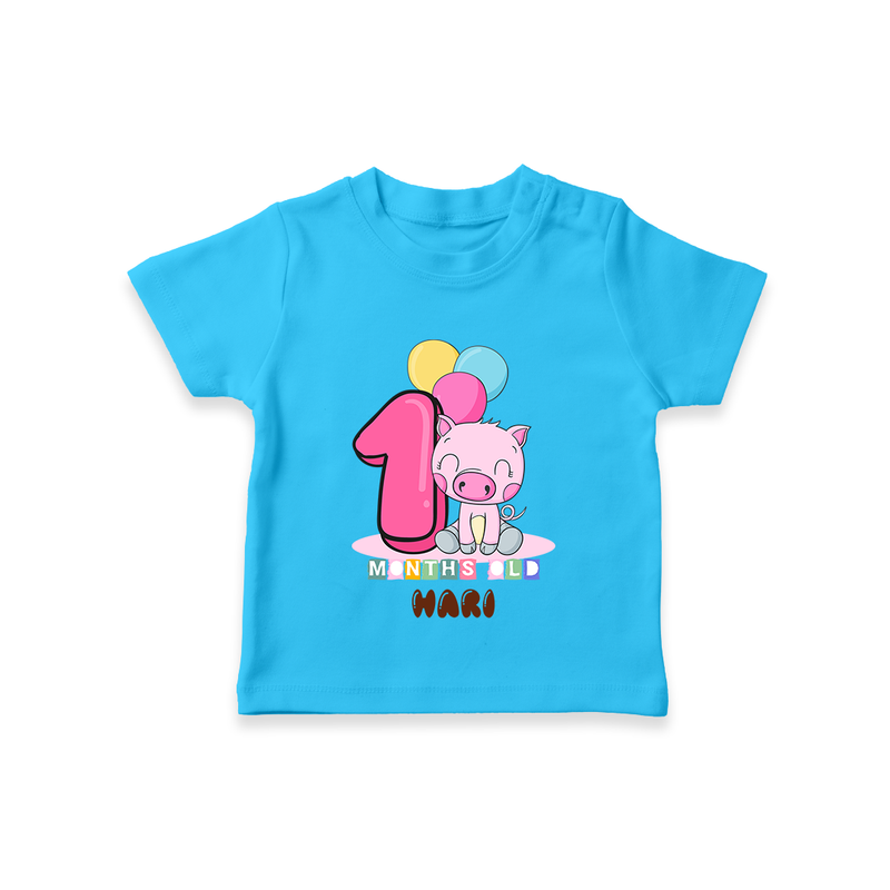 Custom Baby T-Shirt for 1 Month Milestone | Soft Cotton T-Shirt | Personalized Name Print - SKY BLUE - 0-5 Months Old (Chest 17")