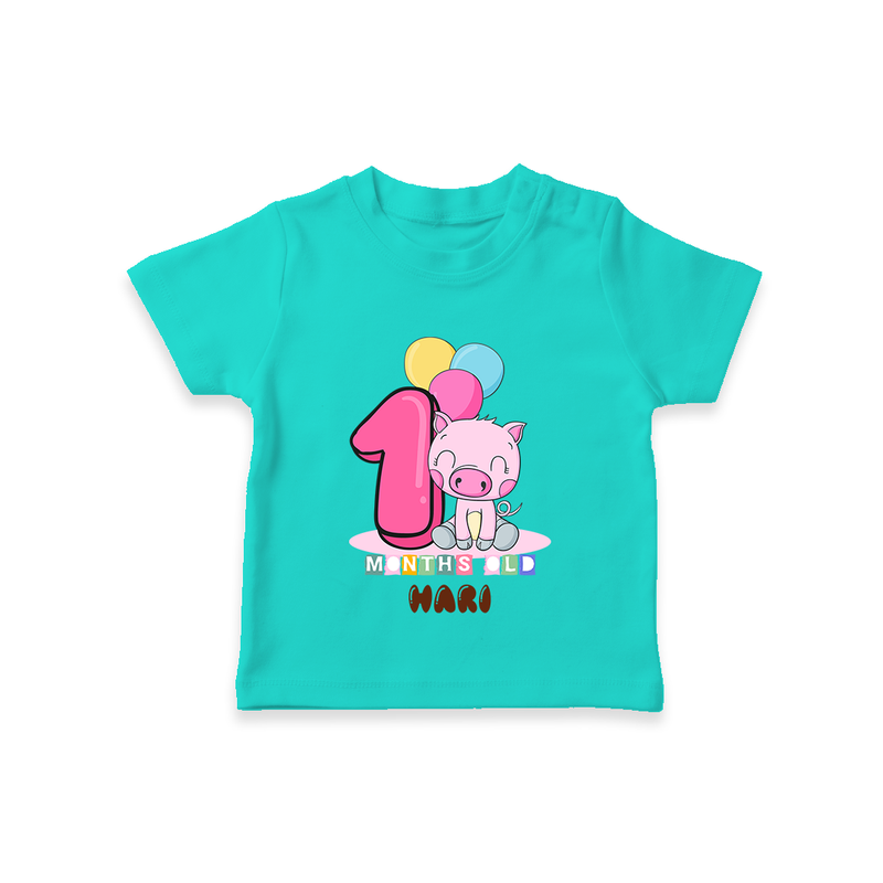 Custom Baby T-Shirt for 1 Month Milestone | Soft Cotton T-Shirt | Personalized Name Print - TEAL - 0-5 Months Old (Chest 17")
