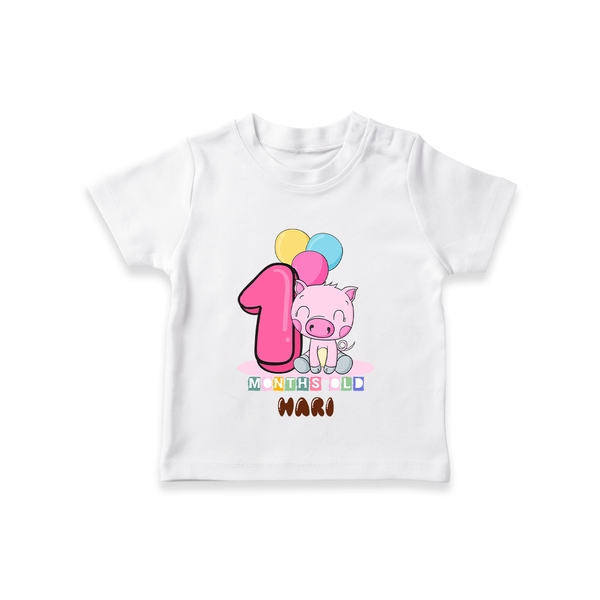 Custom Baby T-Shirt for 1 Month Milestone | Soft Cotton T-Shirt | Personalized Name Print - WHITE - 0-5 Months Old (Chest 17")