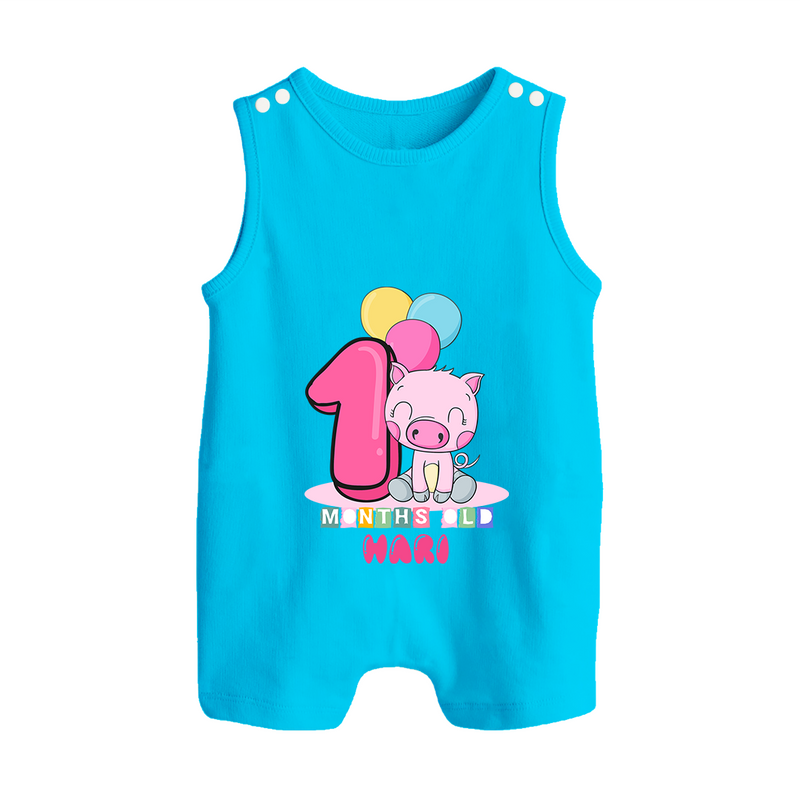Custom Baby Romper Suit/ Sleeveless Romper for 1 Month Milestone | Soft Cotton Romper Suit/ Sleeveless Romper | Personalized Name Print - SKY BLUE - 0 - 5 Months Old (Chest 18")