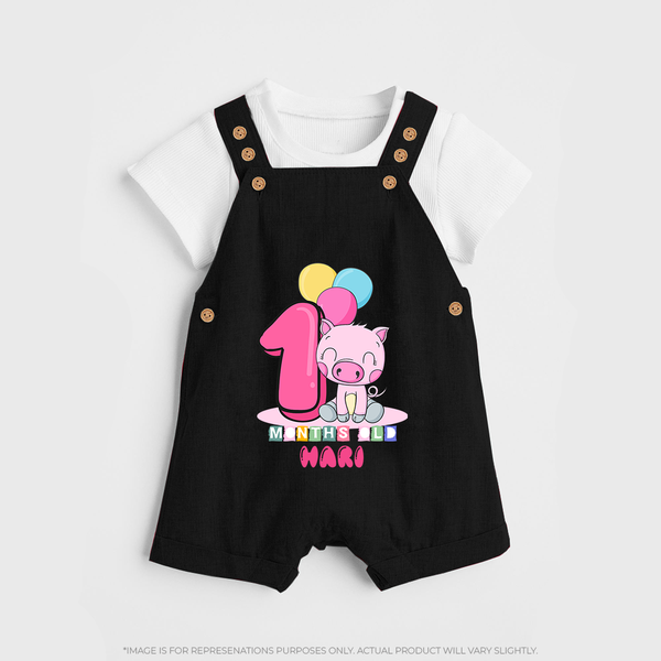 Custom Baby Dungaree Set for 1 Month Milestone | Soft Cotton Dungaree Set | Personalized Name Print - BLACK - 0 - 5 Months Old (Chest 18")