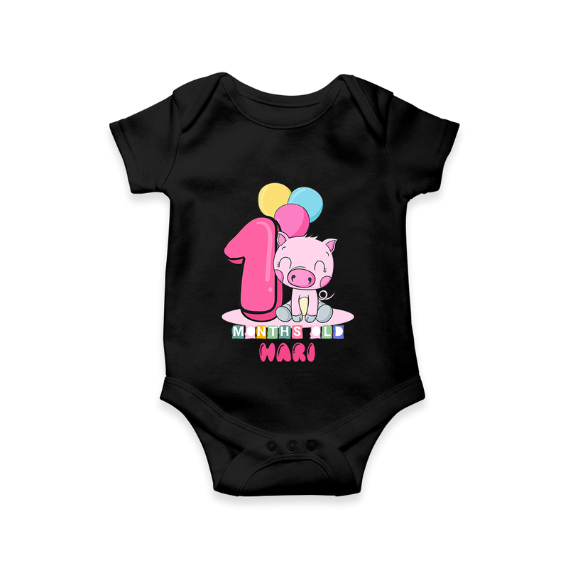 Custom Baby Romper/Onesie for 1 Month Milestone | Soft Cotton Bodysuit | Personalized Name Print - BLACK - New Born (Chest 14")