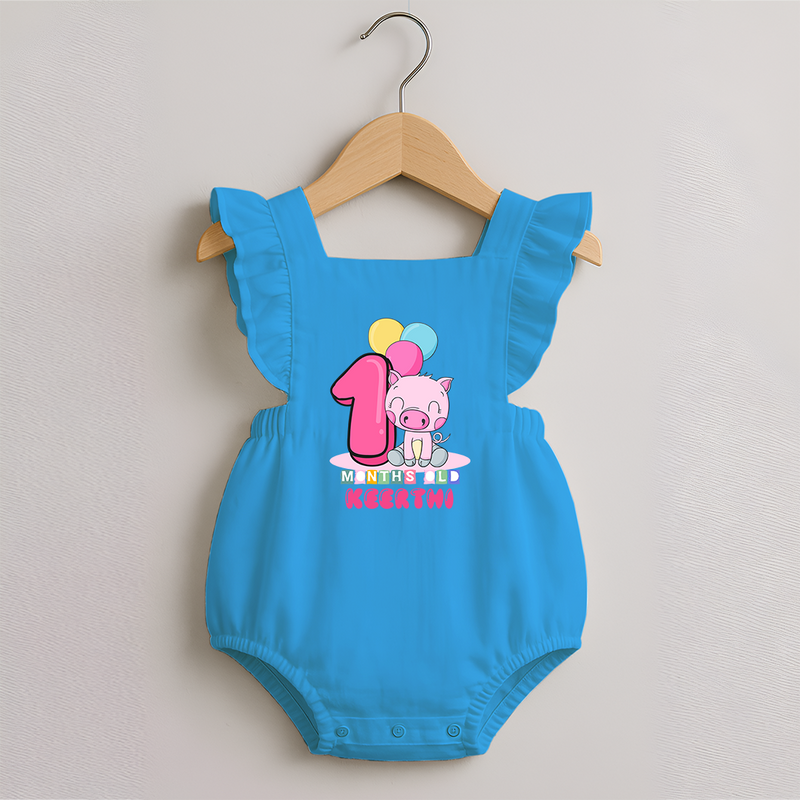 Custom Baby Romper Frock for 1 Month Milestone | Soft Cotton Romper Frock | Personalized Name Print - SKY BLUE - 0 - 3 Months Old (Chest 19")