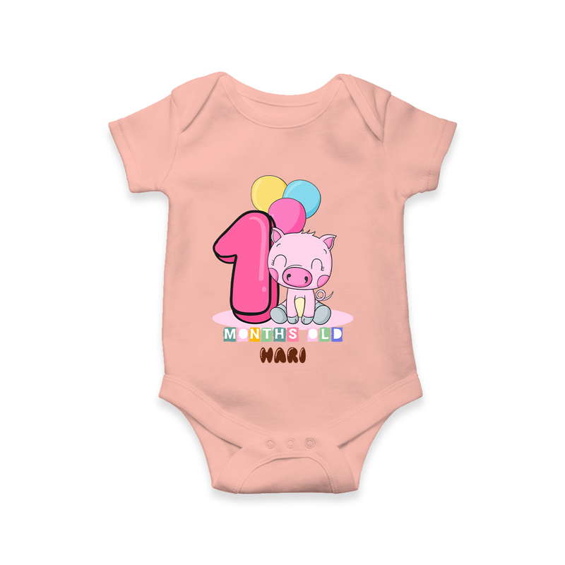 Celebrate The First  Month Birthday Customised Romper - PEACH - 0 - 3 Months Old (Chest 16")