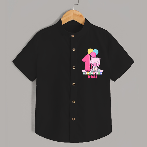 Custom Baby Shirt for 1 Month Milestone | Soft Cotton Shirt | Personalized Name Print - BLACK - 0 - 6 Months Old (Chest 23")