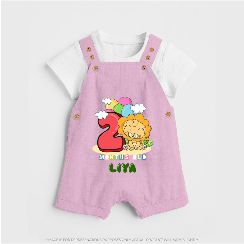 Custom Baby Dungaree Set for 2 Month Milestone | Soft Cotton Dungaree Set | Personalized Name Print - BABY PINK - 0 - 5 Months Old (Chest 18")