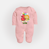 Custom Baby Full Sleeve Bodysuit/ Sleep Suit/ Jumpsuit for 2 Month Milestone | Soft Cotton Full Sleeve Bodysuit/ Sleep Suit/ Jumpsuit | Personalized Name Print - BABY PINK - New Born (Chest 7.5")