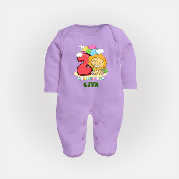 Custom Baby Full Sleeve Bodysuit/ Sleep Suit/ Jumpsuit for 2 Month Milestone | Soft Cotton Full Sleeve Bodysuit/ Sleep Suit/ Jumpsuit | Personalized Name Print - LILAC - New Born (Chest 7.5")