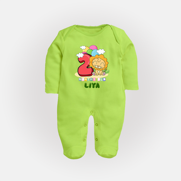 Custom Baby Full Sleeve Bodysuit/ Sleep Suit/ Jumpsuit for 2 Month Milestone | Soft Cotton Full Sleeve Bodysuit/ Sleep Suit/ Jumpsuit | Personalized Name Print - LIME GREEN - New Born (Chest 7.5")
