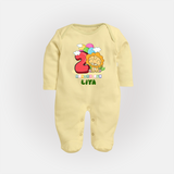 Custom Baby Full Sleeve Bodysuit/ Sleep Suit/ Jumpsuit for 2 Month Milestone | Soft Cotton Full Sleeve Bodysuit/ Sleep Suit/ Jumpsuit | Personalized Name Print - PASTEL YELLOW - New Born (Chest 7.5")