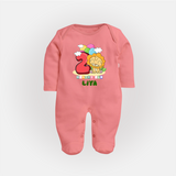 Custom Baby Full Sleeve Bodysuit/ Sleep Suit/ Jumpsuit for 2 Month Milestone | Soft Cotton Full Sleeve Bodysuit/ Sleep Suit/ Jumpsuit | Personalized Name Print - PEACH - New Born (Chest 7.5")