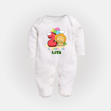 Custom Baby Full Sleeve Bodysuit/ Sleep Suit/ Jumpsuit for 2 Month Milestone | Soft Cotton Full Sleeve Bodysuit/ Sleep Suit/ Jumpsuit | Personalized Name Print - WHITE - New Born (Chest 7.5")