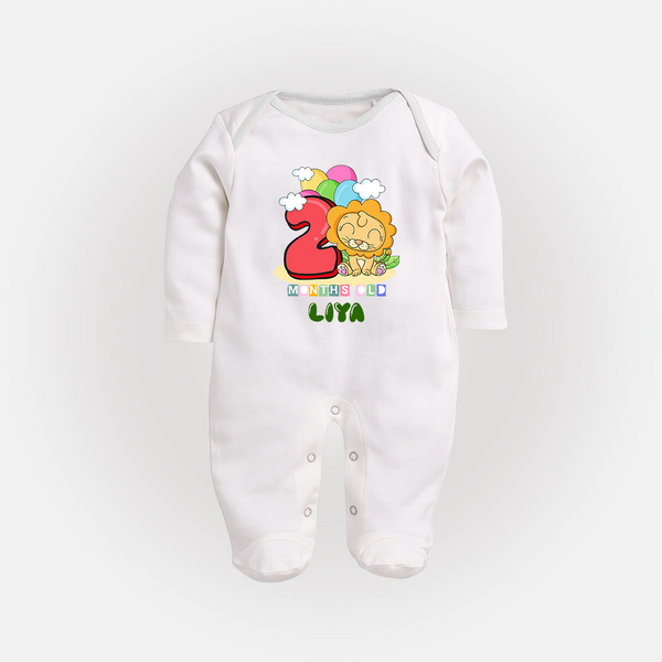 Custom Baby Full Sleeve Bodysuit/ Sleep Suit/ Jumpsuit for 2 Month Milestone | Soft Cotton Full Sleeve Bodysuit/ Sleep Suit/ Jumpsuit | Personalized Name Print - WHITE - New Born (Chest 7.5")