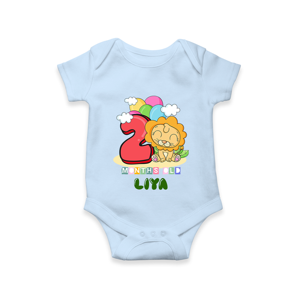 Custom Baby Romper/Onesie for 2 Month Milestone | Soft Cotton Bodysuit | Personalized Name Print - BABY BLUE - New Born (Chest 14")