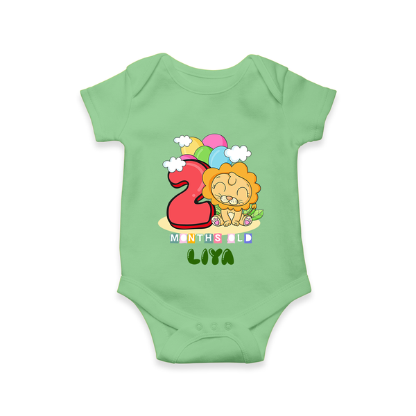 Custom Baby Romper/Onesie for 2 Month Milestone | Soft Cotton Bodysuit | Personalized Name Print - GREEN - New Born (Chest 14")