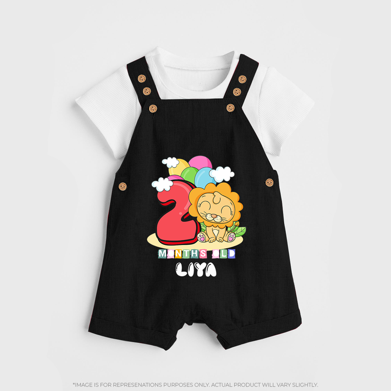 Custom Baby Dungaree Set for 2 Month Milestone | Soft Cotton Dungaree Set | Personalized Name Print - BLACK - 0 - 5 Months Old (Chest 18")