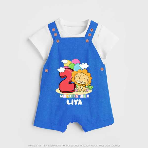 Custom Baby Dungaree Set for 2 Month Milestone | Soft Cotton Dungaree Set | Personalized Name Print - COBALT BLUE - 0 - 5 Months Old (Chest 18")