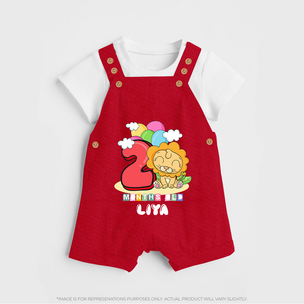 Custom Baby Dungaree Set for 2 Month Milestone | Soft Cotton Dungaree Set | Personalized Name Print - RED - 0 - 5 Months Old (Chest 18")