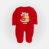 Custom Baby Full Sleeve Bodysuit/ Sleep Suit/ Jumpsuit for 2 Month Milestone | Soft Cotton Full Sleeve Bodysuit/ Sleep Suit/ Jumpsuit | Personalized Name Print - RED - New Born (Chest 7.5")