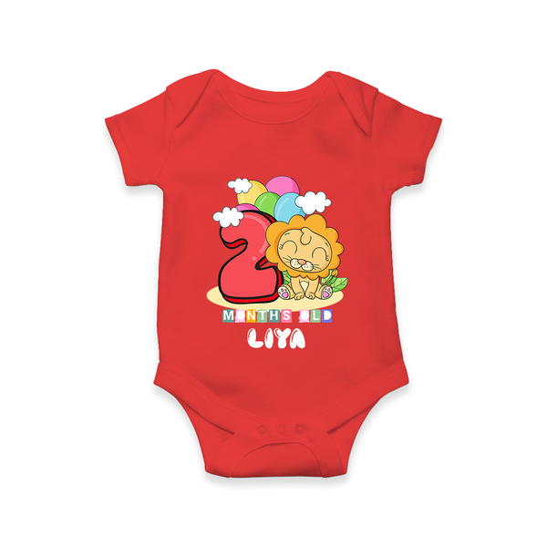 Custom Baby Romper/Onesie for 2 Month Milestone | Soft Cotton Bodysuit | Personalized Name Print - RED - New Born (Chest 14")