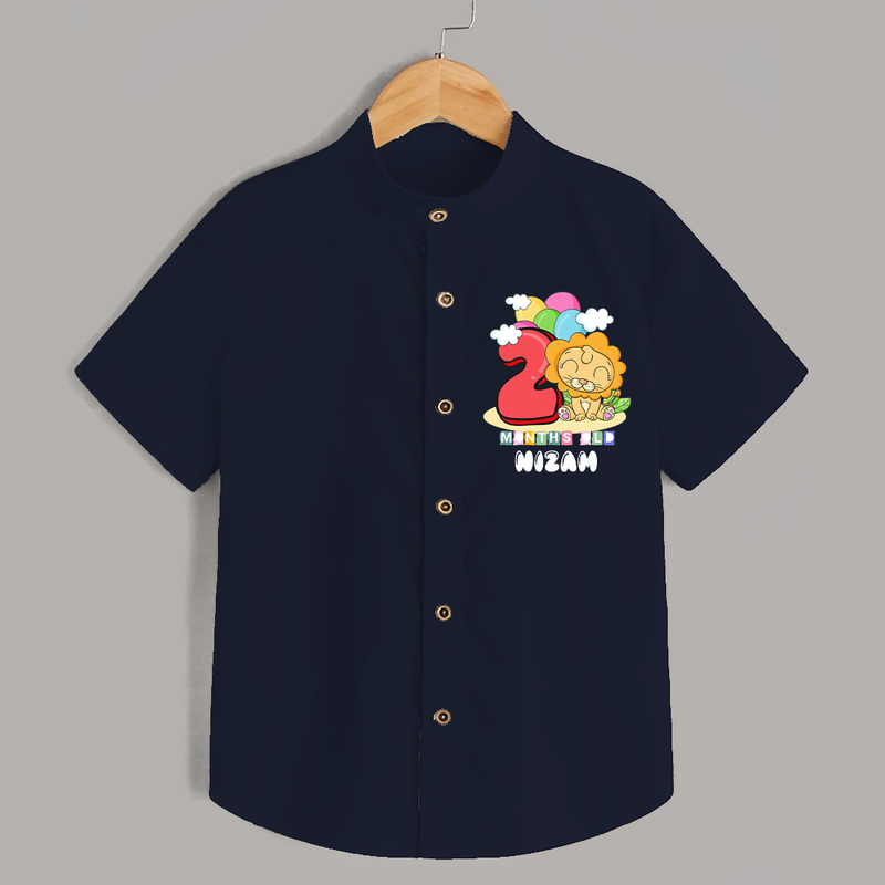 Custom Baby Shirt for 2 Month Milestone | Soft Cotton Shirt | Personalized Name Print - NAVY BLUE - 0 - 6 Months Old (Chest 23")