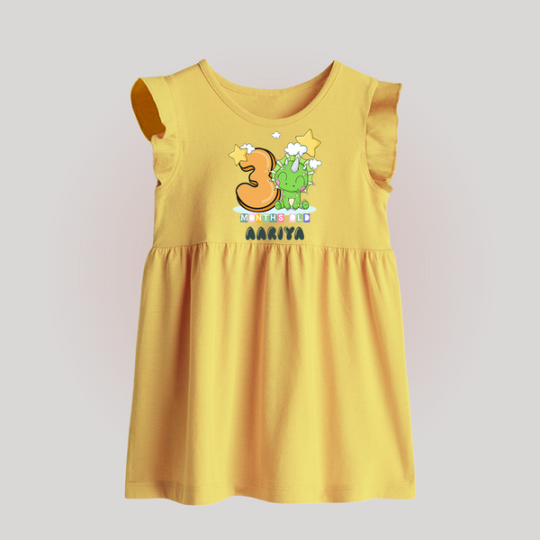 Custom Baby Baby Frock for 3 Month Milestone | Soft Cotton Baby Frock | Personalized Name Print - PASTEL YELLOW - 0 - 3 Months Old (Chest 17")