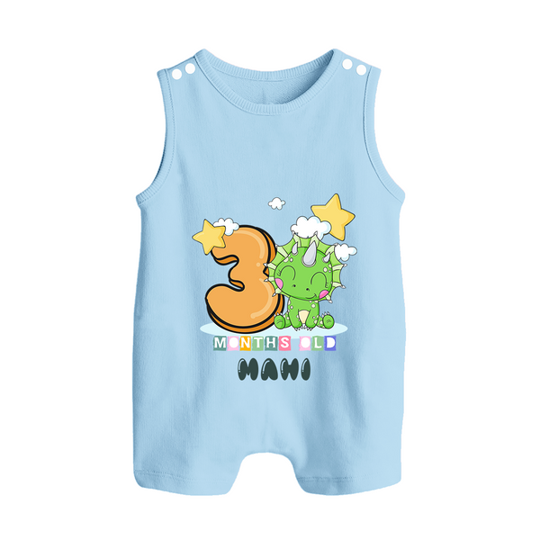Custom Baby Romper Suit/ Sleeveless Romper for 3 Month Milestone | Soft Cotton Romper Suit/ Sleeveless Romper | Personalized Name Print - BABY BLUE - 0 - 5 Months Old (Chest 18")