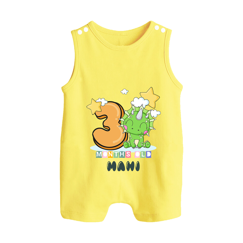 Custom Baby Romper Suit/ Sleeveless Romper for 3 Month Milestone | Soft Cotton Romper Suit/ Sleeveless Romper | Personalized Name Print - PASTEL YELLOW - 0 - 5 Months Old (Chest 18")
