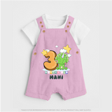 Custom Baby Dungaree Set for 3 Month Milestone | Soft Cotton Dungaree Set | Personalized Name Print - BABY PINK - 0 - 5 Months Old (Chest 18")