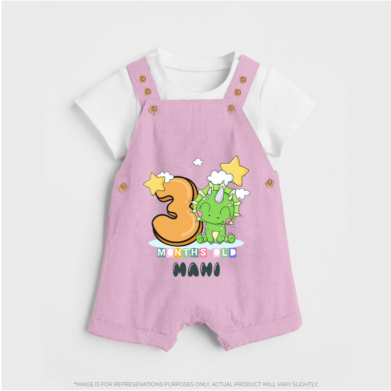 Custom Baby Dungaree Set for 3 Month Milestone | Soft Cotton Dungaree Set | Personalized Name Print - BABY PINK - 0 - 5 Months Old (Chest 18")