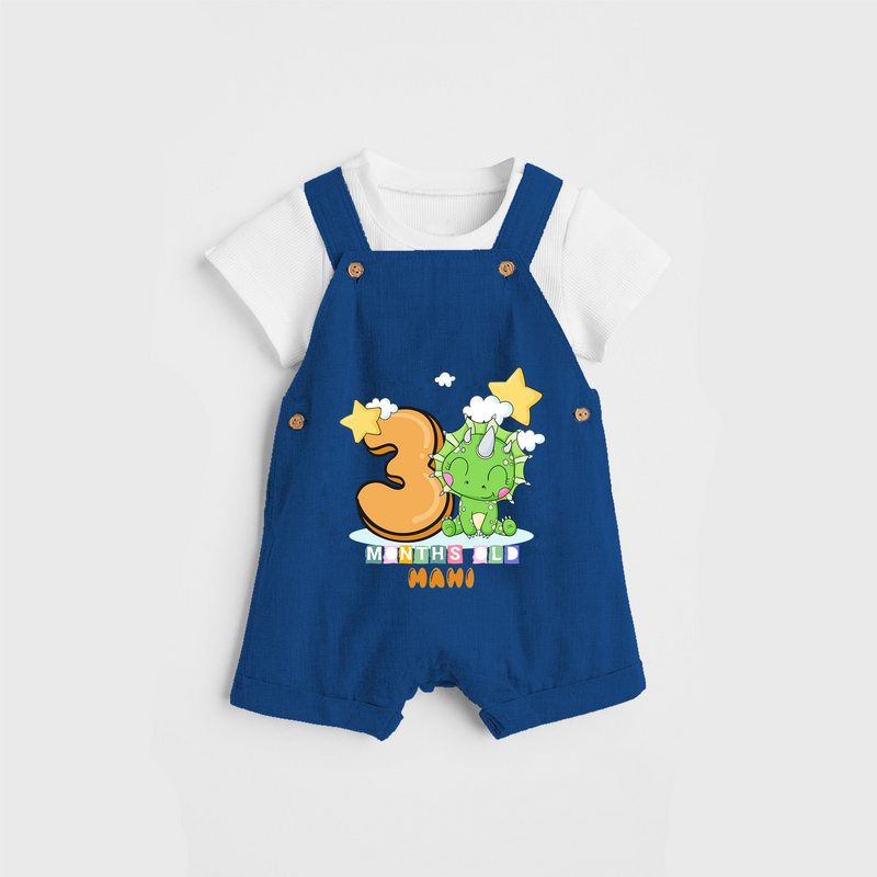 Celebrate The Third Month Birthday Customised Dungaree set - COBALT BLUE - 0 - 5 Months Old (Chest 17")