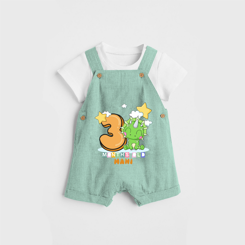 Celebrate The Third Month Birthday Customised Dungaree set - LIGHT GREEN - 0 - 5 Months Old (Chest 17")