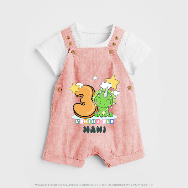 Custom Baby Dungaree Set for 3 Month Milestone | Soft Cotton Dungaree Set | Personalized Name Print - PEACH - 0 - 5 Months Old (Chest 18")