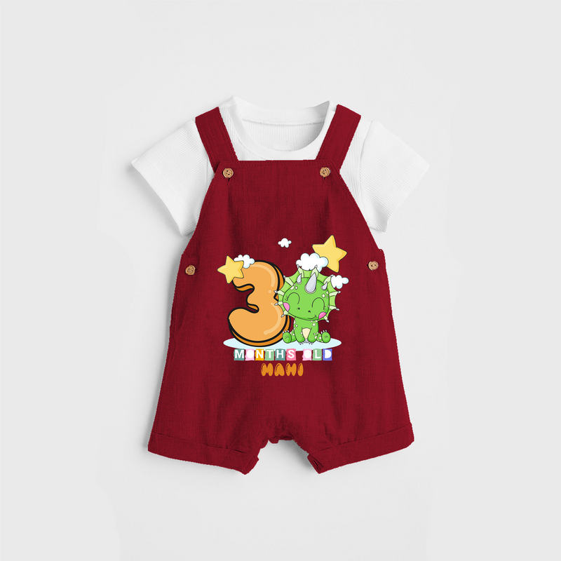 Celebrate The Third Month Birthday Customised Dungaree set - RED - 0 - 5 Months Old (Chest 17")