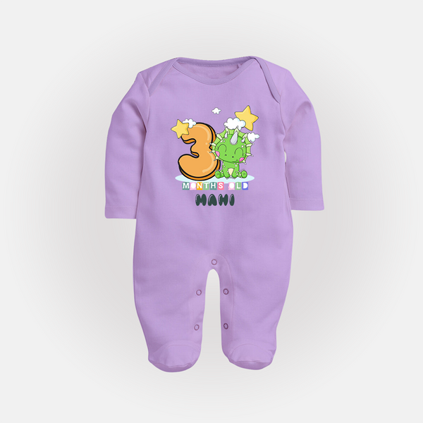 Custom Baby Full Sleeve Bodysuit/ Sleep Suit/ Jumpsuit for 3 Month Milestone | Soft Cotton Full Sleeve Bodysuit/ Sleep Suit/ Jumpsuit | Personalized Name Print - LILAC - New Born (Chest 7.5")